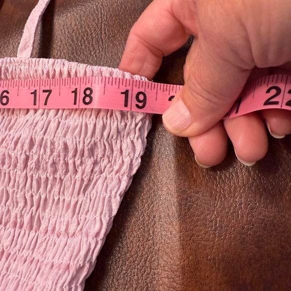 Light Pink Ruched Bodice Baby Doll Mini Dress Spaghetti Straps Swing Size L - Picture 14 of 16